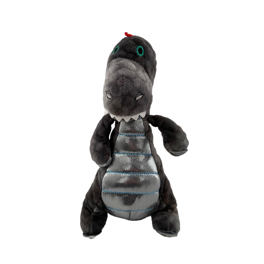 Hugfun Gray Red Plush Dinosaur Toy 12" Tall Polyester Fiber‎ Red Spikes Metallic